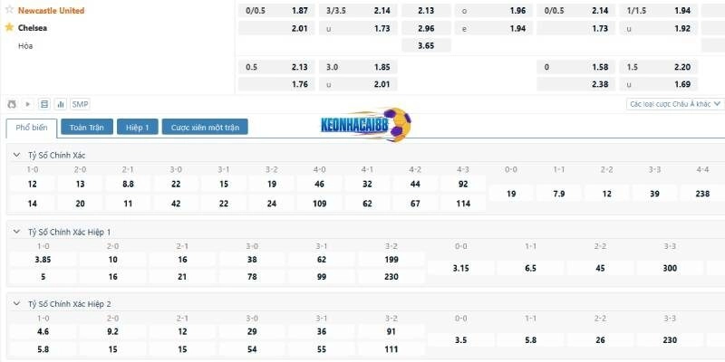 Tỷ lệ kèo trận Newcastle vs Chelsea, 18h00 ngày 11/5